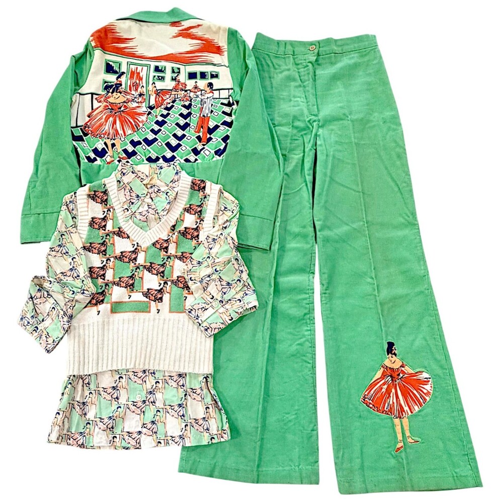 Vintage Pandora Girls Ballerina Green Corduroy Set 4PCS